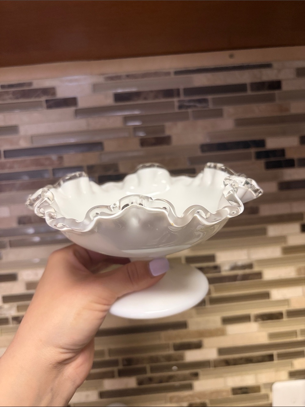 Fenton Silver Crest Milk Glass Pedestal Dish